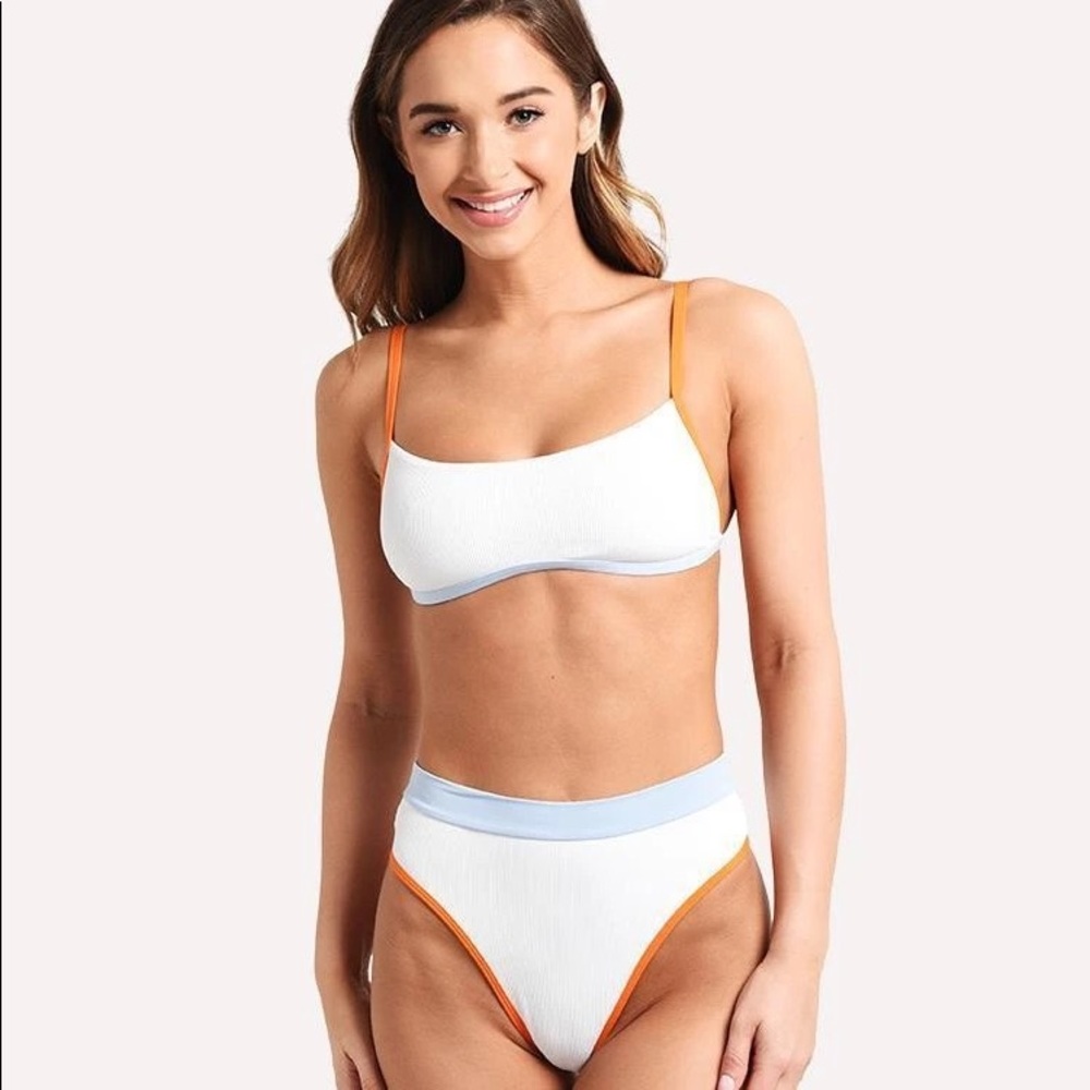 L*Space Bikini SET Gemma Top Frenchi Bottoms in White River Tangerine Size Small